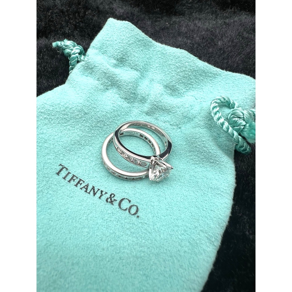 Tiffany & Co Platinum 950 Diamond Ring Set 1.31ct‎ + Band w/ GIA Cert Size 6